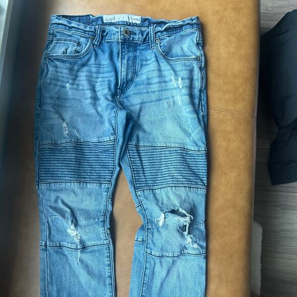 Jeans Moto Style Distressed Ripped Light Wash Denim - Picture 3 of 8